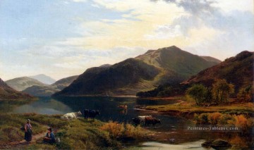 Paysage de bovins par un lac Sidney Richard Percy stream Peinture à l'huile